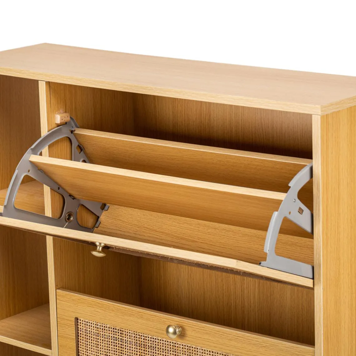 Nordlys Meuble à chaussures en rotin 2 tiroirs marron