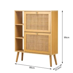 Nordlys Meuble à chaussures en rotin 2 tiroirs marron