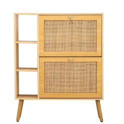 Nordlys Meuble à chaussures en rotin 2 tiroirs marron