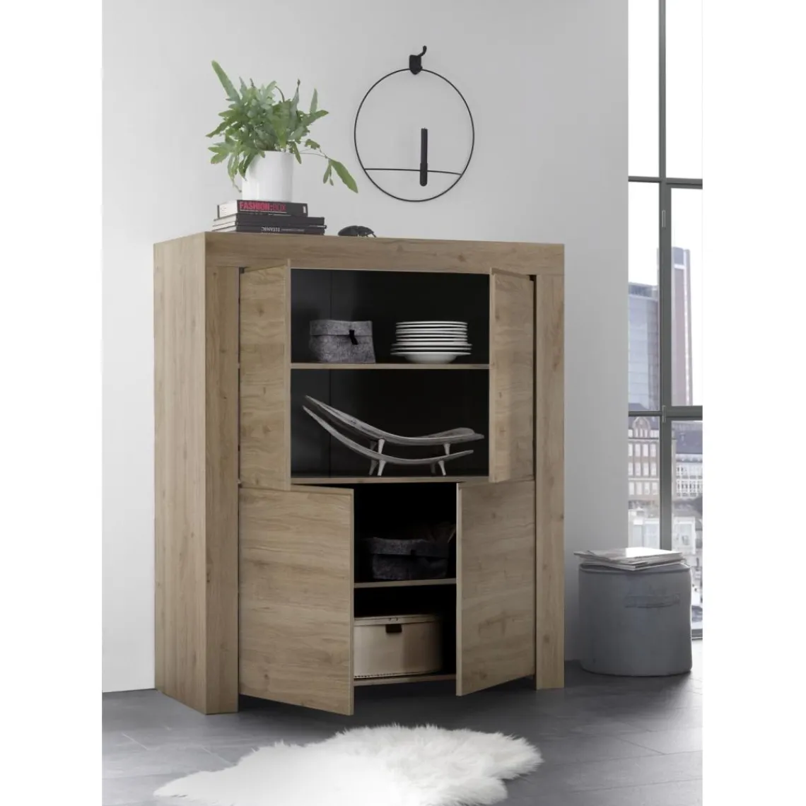 3S. x Home Meuble 4 portes en bois FIRENZE décor chene Best