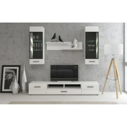 3S. x Home Meuble à étagères avec porte vitrée L38xH110cm Blanc brillant
