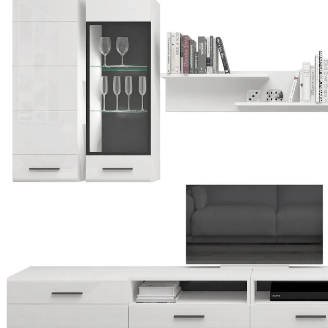 3S. x Home Meuble à étagères avec porte L38xH110cm Blanc brillant Discount