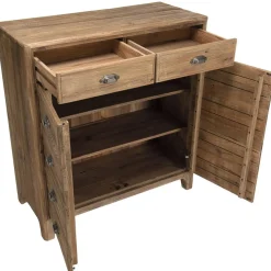 Macabane Meuble ANDRIAN 2 Tiroirs 2 Portes Avec Deco Faux Tiroirs Bois Pin Recyclé Discount