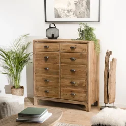 Macabane Meuble ANDRIAN 2 Tiroirs 2 Portes Avec Deco Faux Tiroirs Bois Pin Recyclé Discount