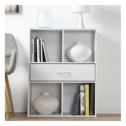 Calicosy Meuble banc à 4 cases avec 1 tiroir en bois Blanc Online