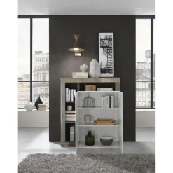 3S. x Home Meuble bar 2 portes HAMBURG décor chene et laqué blanc Outlet