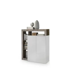 3S. x Home Meuble bar 2 portes HAMBURG décor chene et laqué blanc Outlet