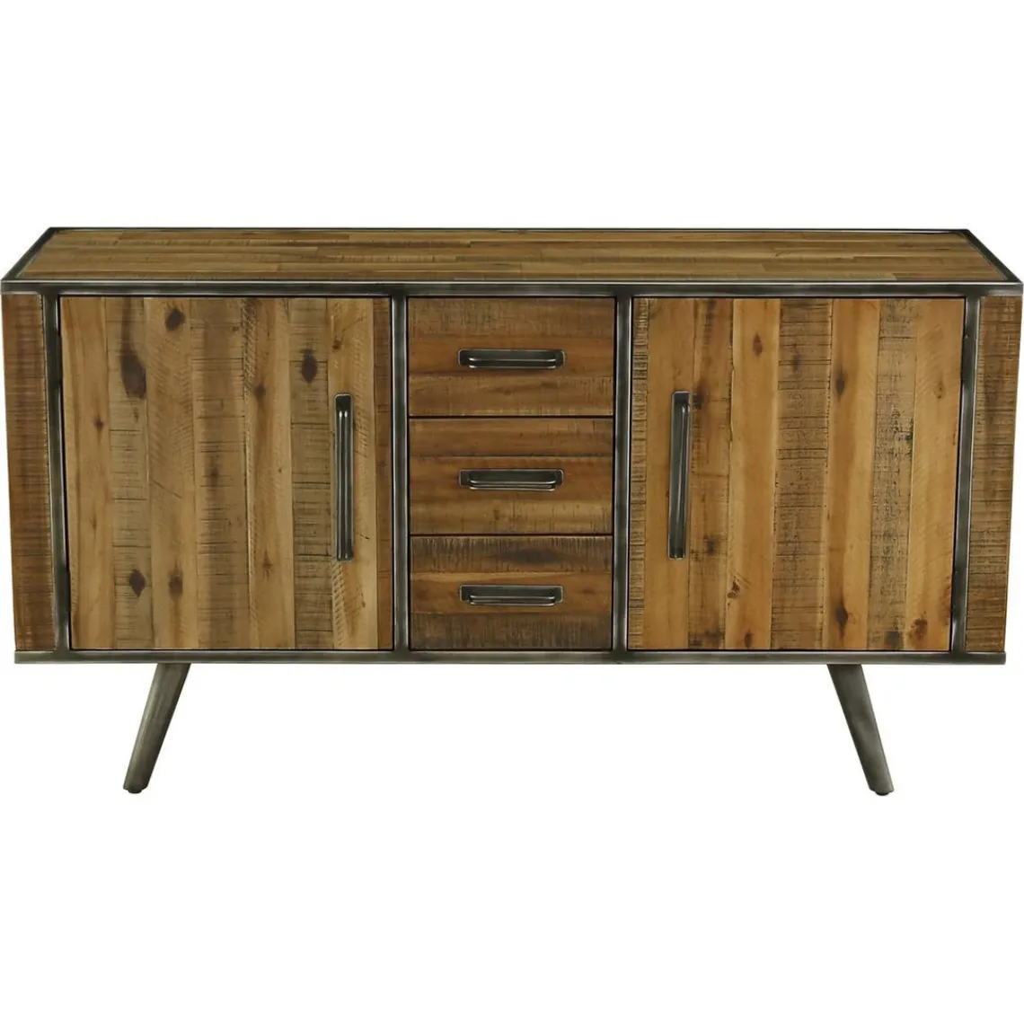 3S. x Home Meuble bas 3 tiroirs, 2 portes en bois Naturel foncé Best