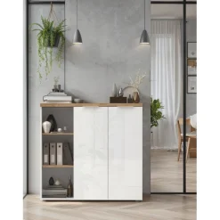 3S. x Home Meuble de bureau bas 2 portes 2 étagères niche avec 2 étagères chene poigné métal EASY Online