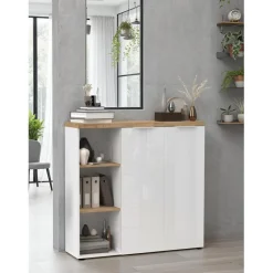 3S. x Home Meuble de bureau bas 2 portes 2 étagères niche avec 2 étagères chene poigné métal EASY Online