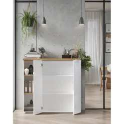 3S. x Home Meuble de bureau bas 2 portes 2 étagères niche avec 2 étagères chene poigné métal EASY Online