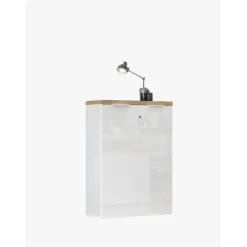 3S. x Home Meuble de bureau bas 2 portes 2 étagères avec serrure à clé poigné métal EASY Clearance