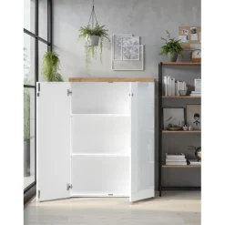 3S. x Home Meuble de bureau bas 2 portes 2 étagères avec serrure à clé poigné métal EASY Clearance