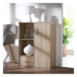 Calicosy Meuble de rangement à 4 cases 1 porte et 1 tiroir Beige Best