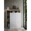3S. x Home Meuble de rangement Ancona 2 Portes coloris Chêne façade Blanc laqué Brillant New