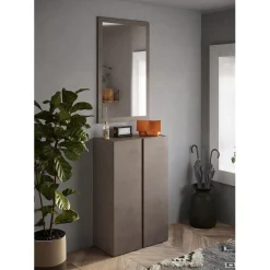 3S. x Home Meuble de rangement 2 portes Ferrare avec 5 étageres reglables coloris bronze et chêne L70xH111 New