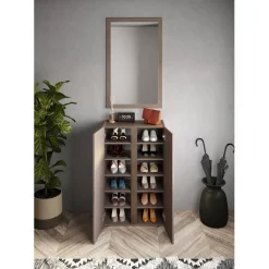 3S. x Home Meuble de rangement 2 portes Ferrare avec 5 étageres reglables coloris bronze et chêne L70xH111 New
