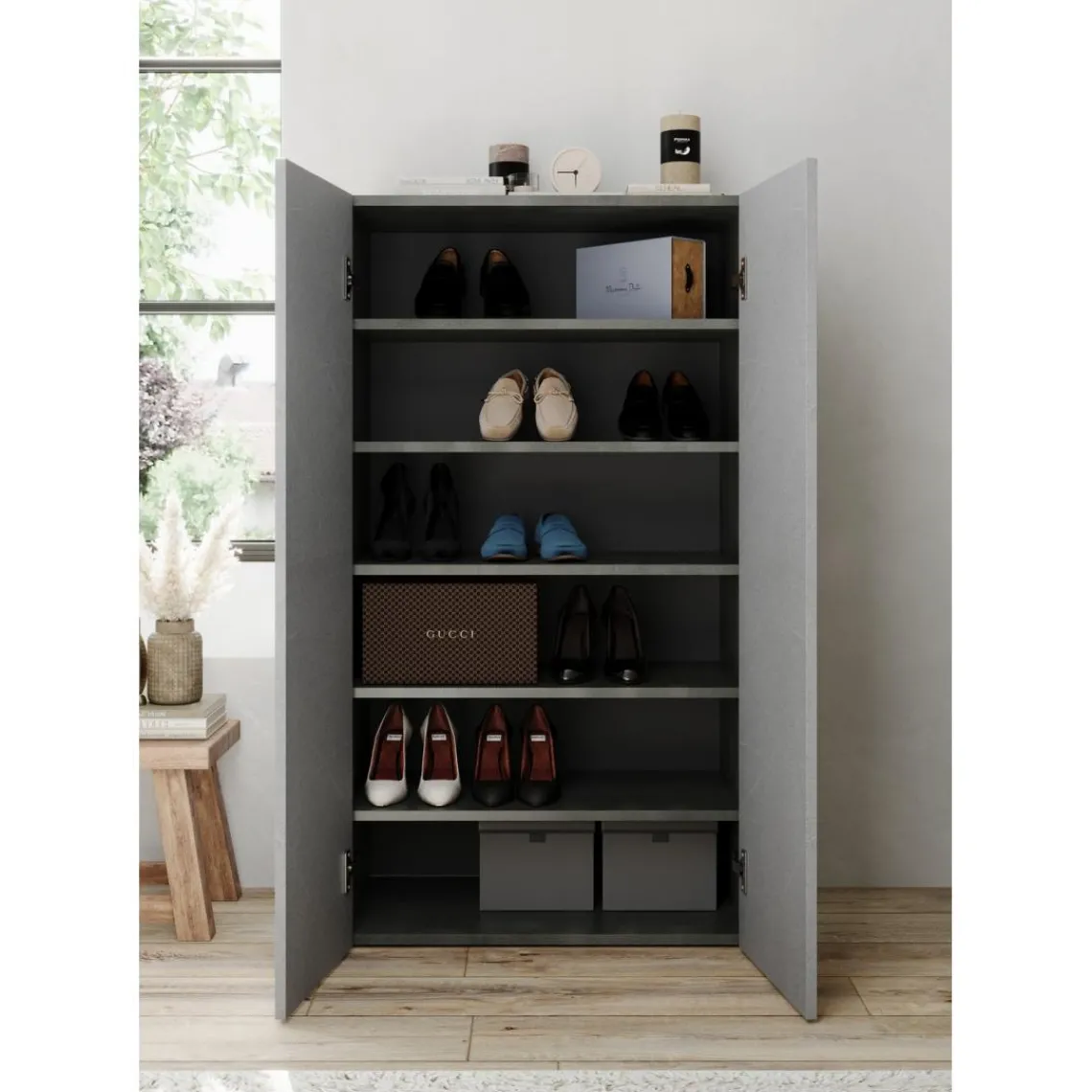 3S. x Home Meuble de rangement 2 portes 6 étagères reglable New