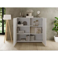 3S. x Home Meuble de rangement 2 portes RIO blanc laqué brillant Hot