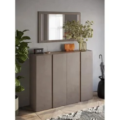 3S. x Home Meuble de rangement 2 portes Ferrare avec 10 étageres reglables coloris bronze et chêne Best
