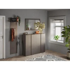 3S. x Home Meuble de rangement 2 portes Ferrare avec 10 étageres reglables coloris bronze et chêne Best