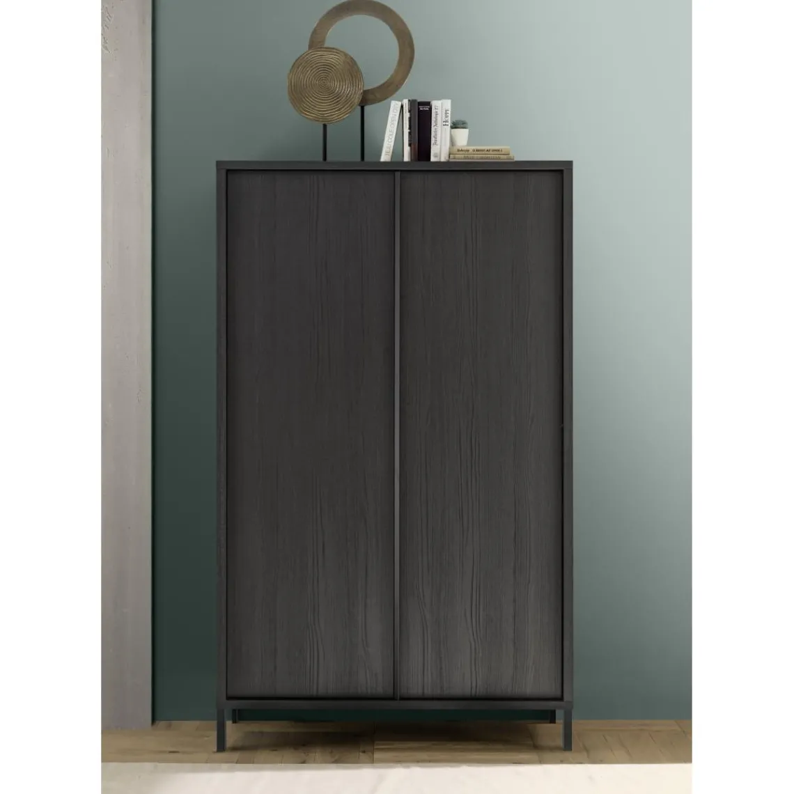 3S. x Home Meuble de rangement 4 portes chene noir Best