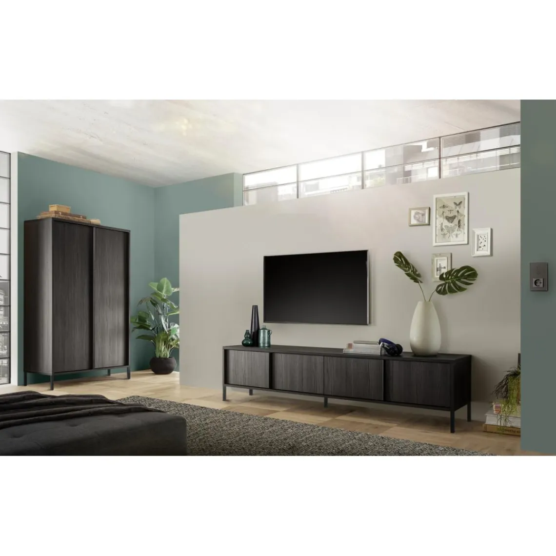 3S. x Home Meuble de rangement 4 portes chene noir Best