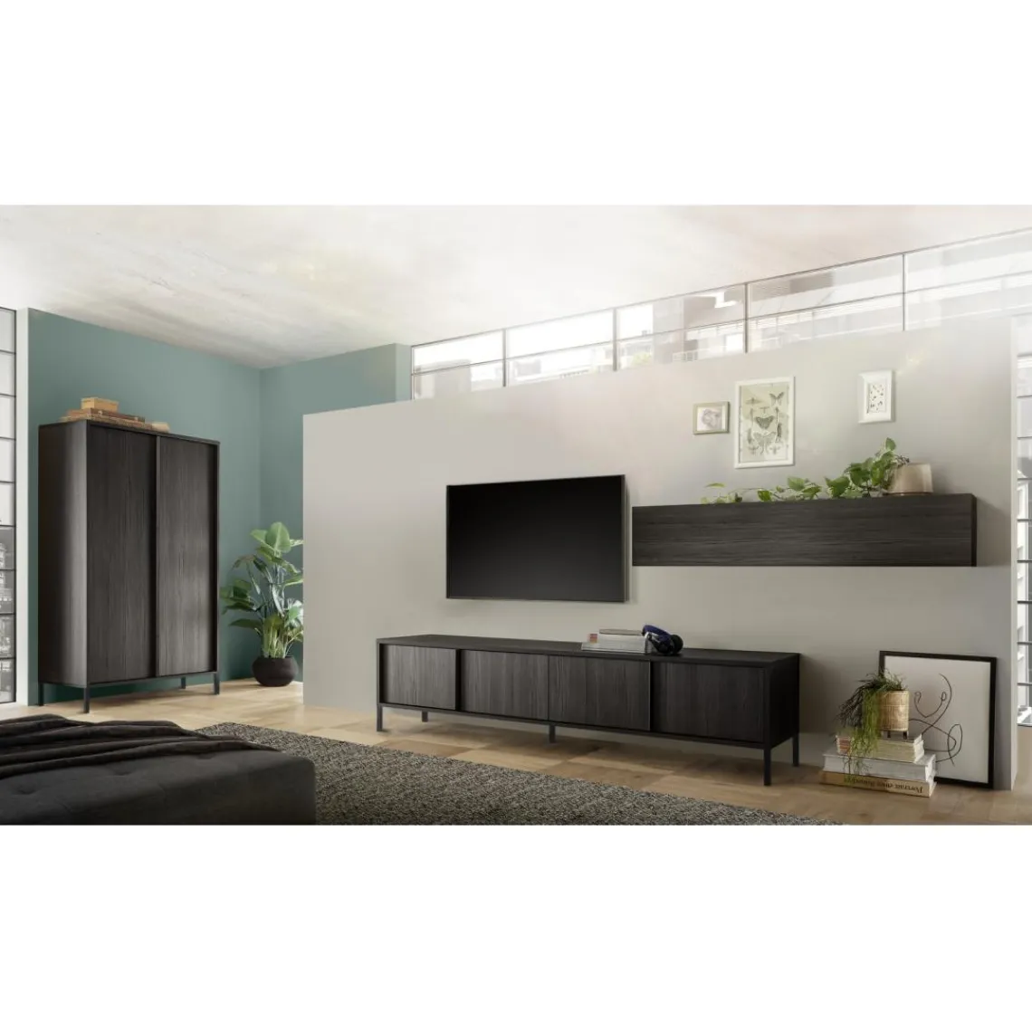 3S. x Home Meuble de rangement 4 portes chene noir Best
