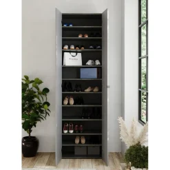 3S. x Home Meuble de rangement 2 portes 10 étagères reglable Blanc Discount