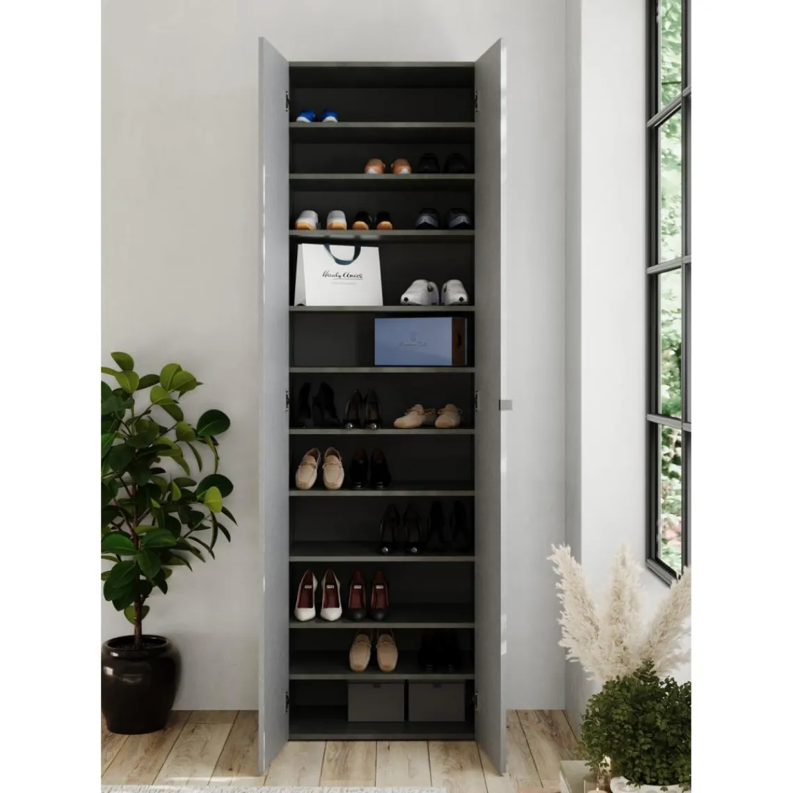 3S. x Home Meuble de rangement 2 portes 10 étagères reglable Blanc Discount