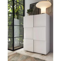 3S. x Home Meuble de rangement Damano 2 Portes Laqué Blanc Brillant 4 étageres L78xH 116 cm Online