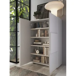 3S. x Home Meuble de rangement Damano 2 Portes Laqué Blanc Brillant 4 étageres L78xH 116 cm Online