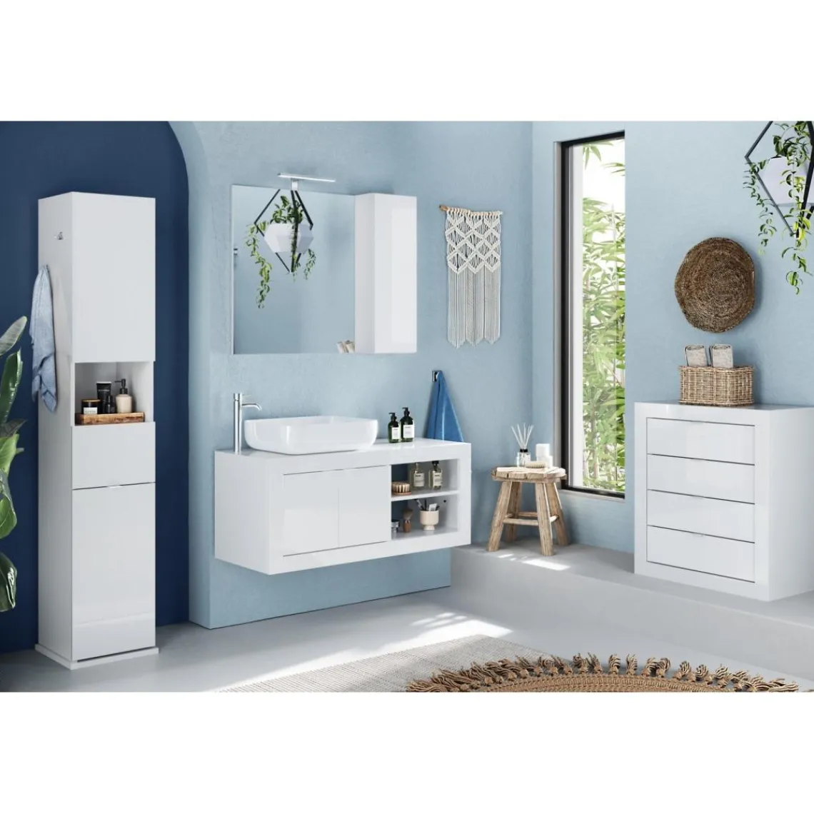 3S. x Home Meuble de rangement salle de bain 4 tiroirs coloris blanc laqué brillant L70xH78 cm Hot