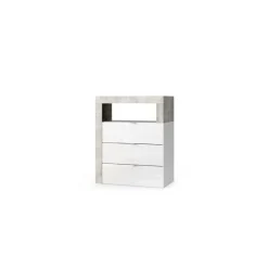 3S. x Home Meuble de rangement salle de bain 3 tiroirs coloris béton façade blanc L64xH78 cm Hot