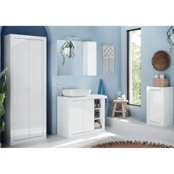 3S. x Home Meuble de rangement salle de bain Bari 1 porte coloris blanc L42xH78 cm New