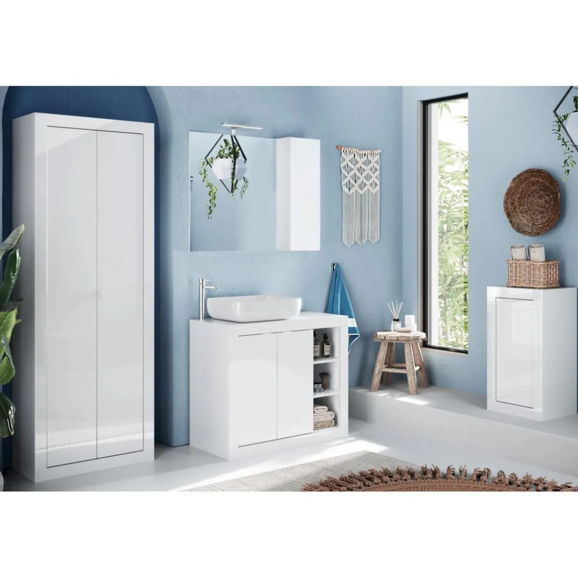 3S. x Home Meuble de rangement salle de bain Bari 1 porte coloris blanc L42xH78 cm New