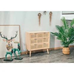 3S. x Home Meuble de Rangement Scandinave 3 Tiroirs Cannage en Bois MANILLA Sale