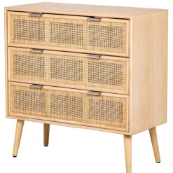 3S. x Home Meuble de Rangement Scandinave 3 Tiroirs Cannage en Bois MANILLA Sale