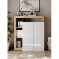 3S. x Home Meuble de rangementavec étagère-bureau 2 portes 2 étagères niches