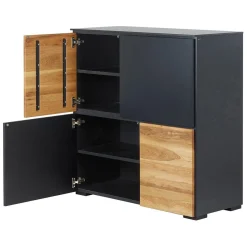 Zago Meuble haut 4 portes chêne naturel et laqué anthracite Beige Outlet