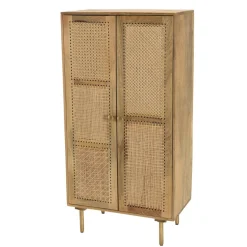 Macabane Meuble haut marron 2 portes bois de manguier cannage naturel ISA Discount