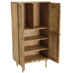 Macabane Meuble haut marron 2 portes bois de manguier cannage naturel ISA Discount