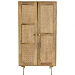 Macabane Meuble haut marron 2 portes bois de manguier cannage naturel ISA Discount