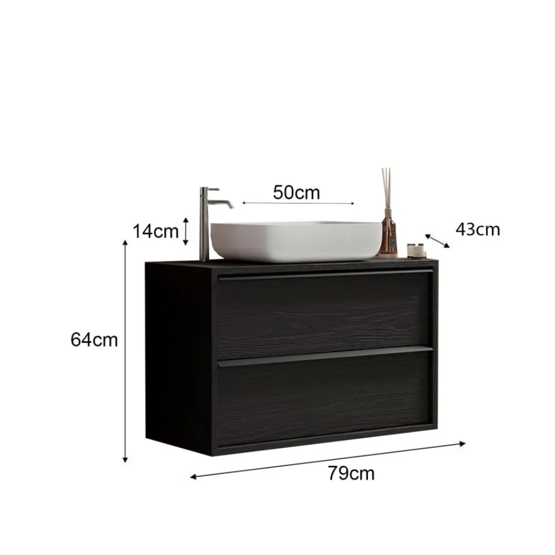 3S. x Home Meuble salle de bain 2 tiroirs vasque à poser en céramique