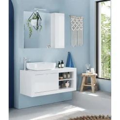 3S. x Home Meuble salle de bain Bari suspendu 2 Portes et 2 niches vasque à poser