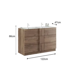 3S. x Home Meuble salle de bain Jessie 3 tiroirs et double vasque integrée 120 cm Clearance
