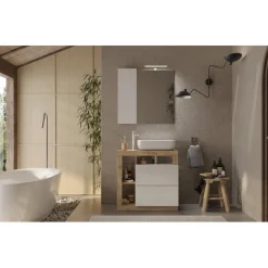 3S. x Home Meuble salle de bain sur pieds Ancona 2 Tiroirs 3 niches avec vasque à poser 78 cm