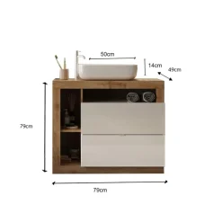 3S. x Home Meuble salle de bain sur pieds Ancona 2 Tiroirs 3 niches avec vasque à poser 78 cm