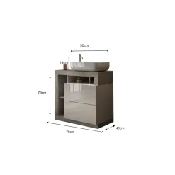 3S. x Home Meuble salle de bain sur pieds Ancona coloris Béton 2 Tiroirs 3 niches 78 cm