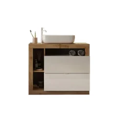 3S. x Home Meuble salle de bain sur pieds Ancona 2 Tiroirs 3 niches Clearance